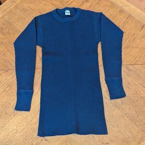 Vintage Navy Blue Waffle Knit Thermal Long Sleeve Shirt Made in USA M